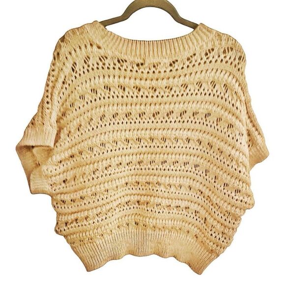 Rachel Zoe Tan Metallic Crochet Cropped Sweater Bohemian Cottagecore Size XL - Picture 3 of 6